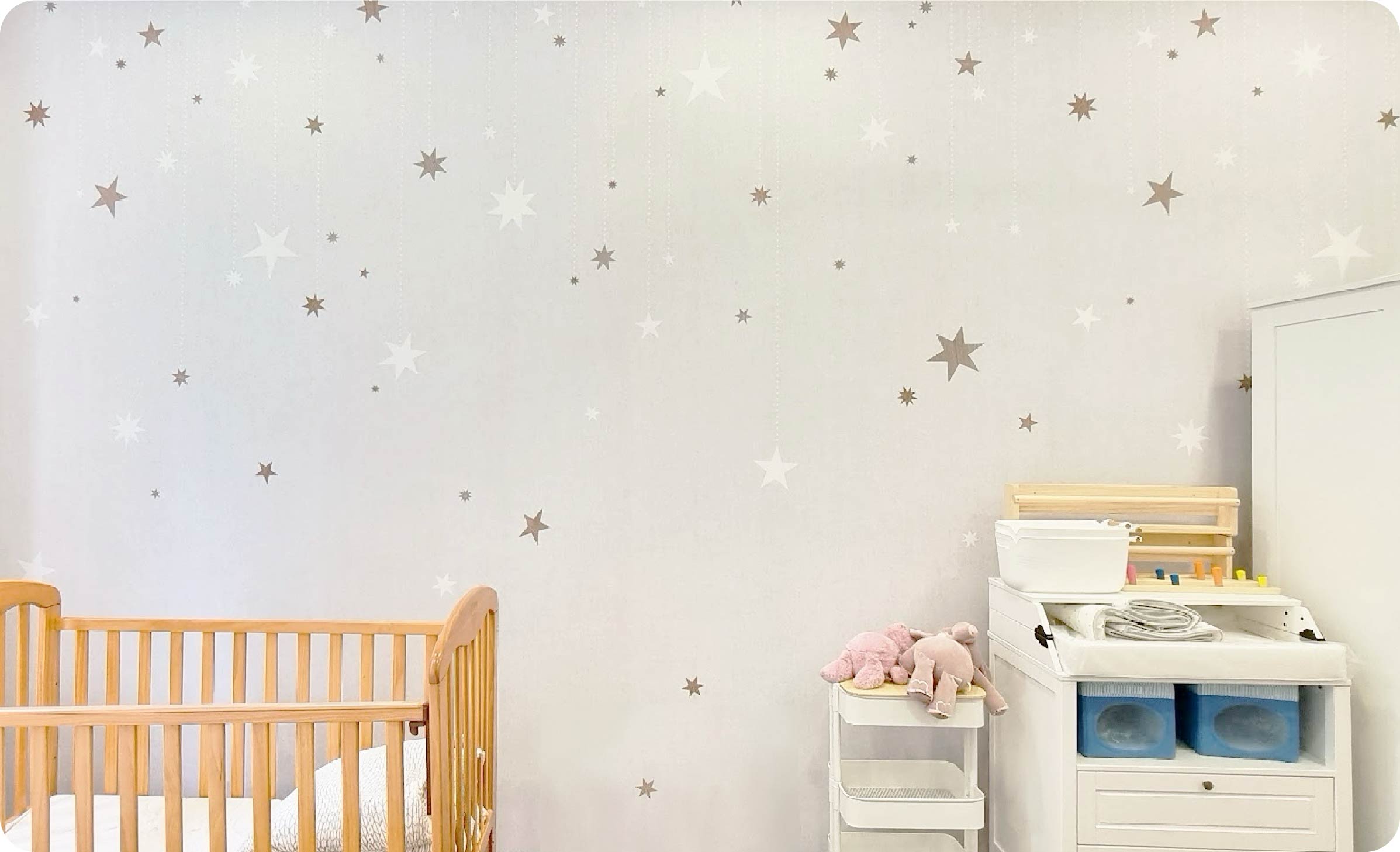 a kids room after being wrapped by Rebel Walls stargazing wallpaper